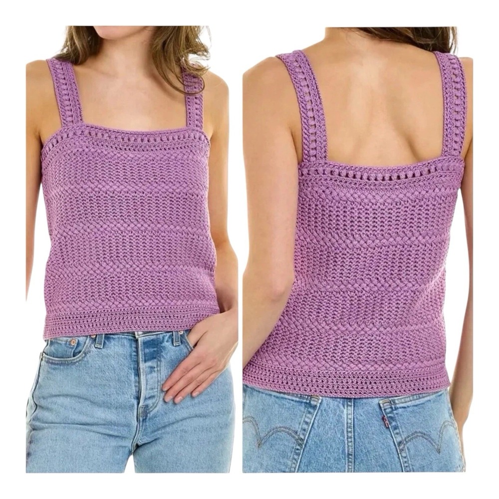 Vince Womens Size Large Crochet Camisole Tank Top Square Neck Knit Purple Lilac